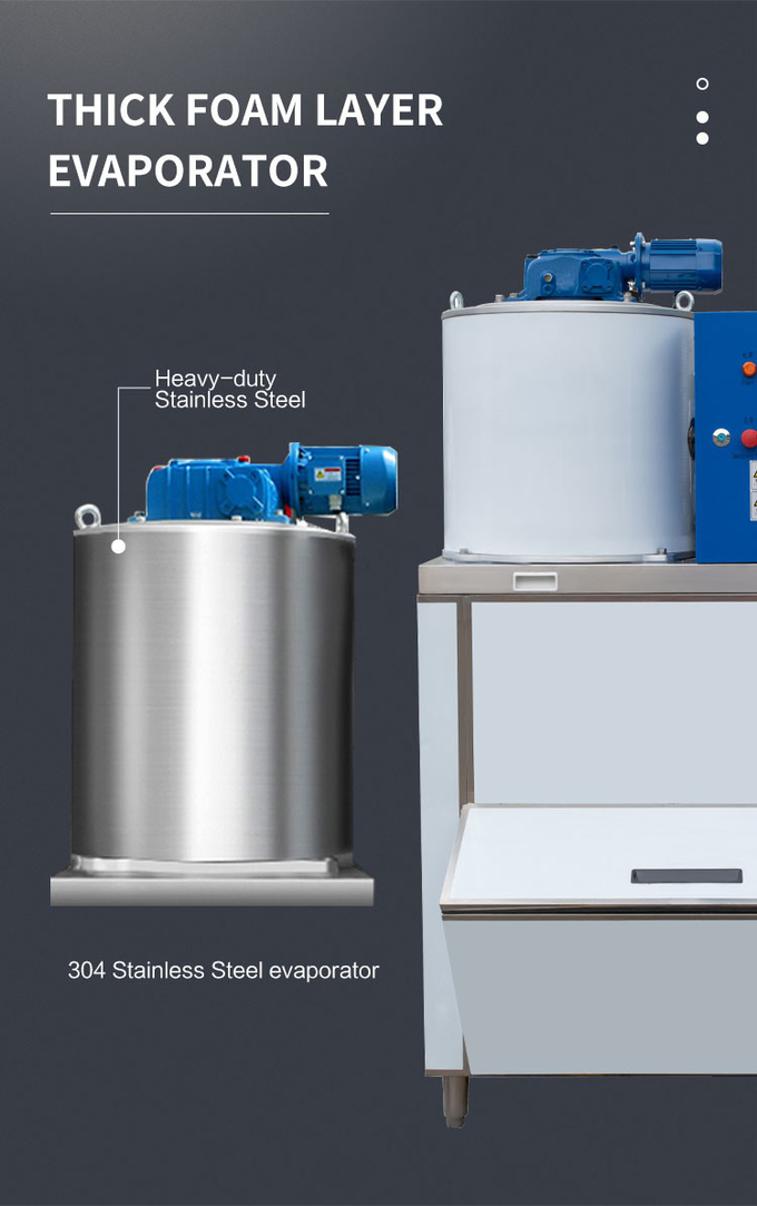 300kg/24h Meerwasser-Flocken-Eismaschine Gewerblicher Edelstahl-gefrorener Schnee-Kegel-Hersteller 3
